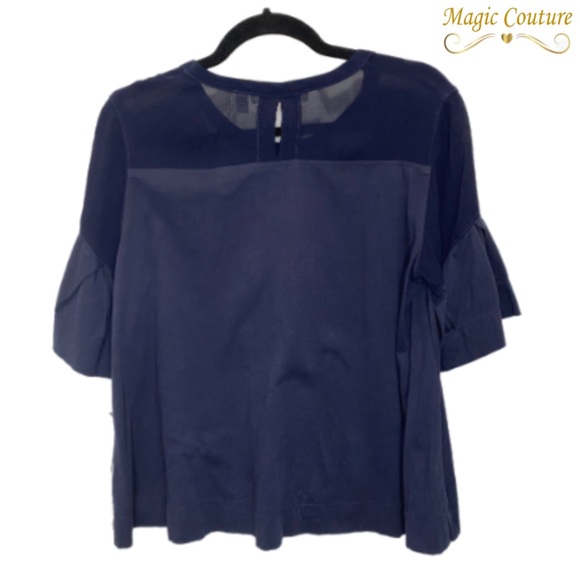 NWT WILT Ink Blue Sheer Neckline Flutter Sleeves Top💙💙💙 - Picture 2 of 13